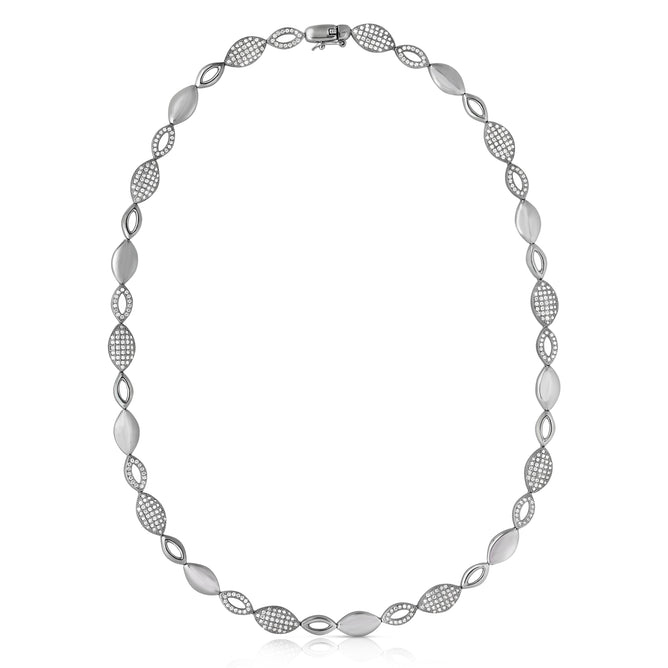 Necklace: CZ SS Rhodium Plated Micro Pave Oval Shape