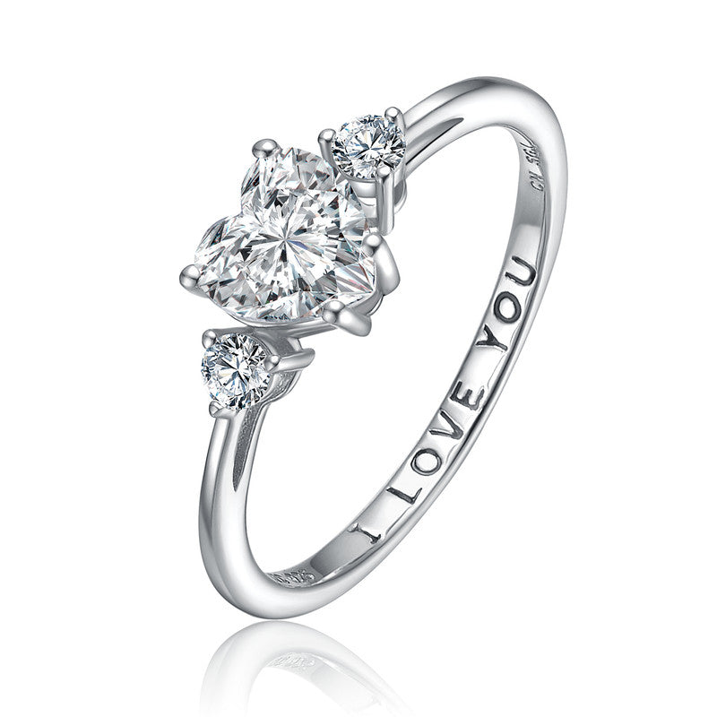 “I Love You” Heart Three-Stone Ring