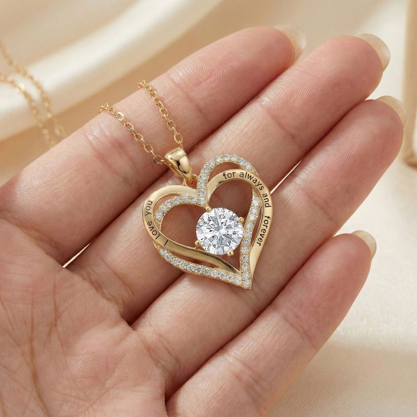 “I Love You” heart pendant, worn